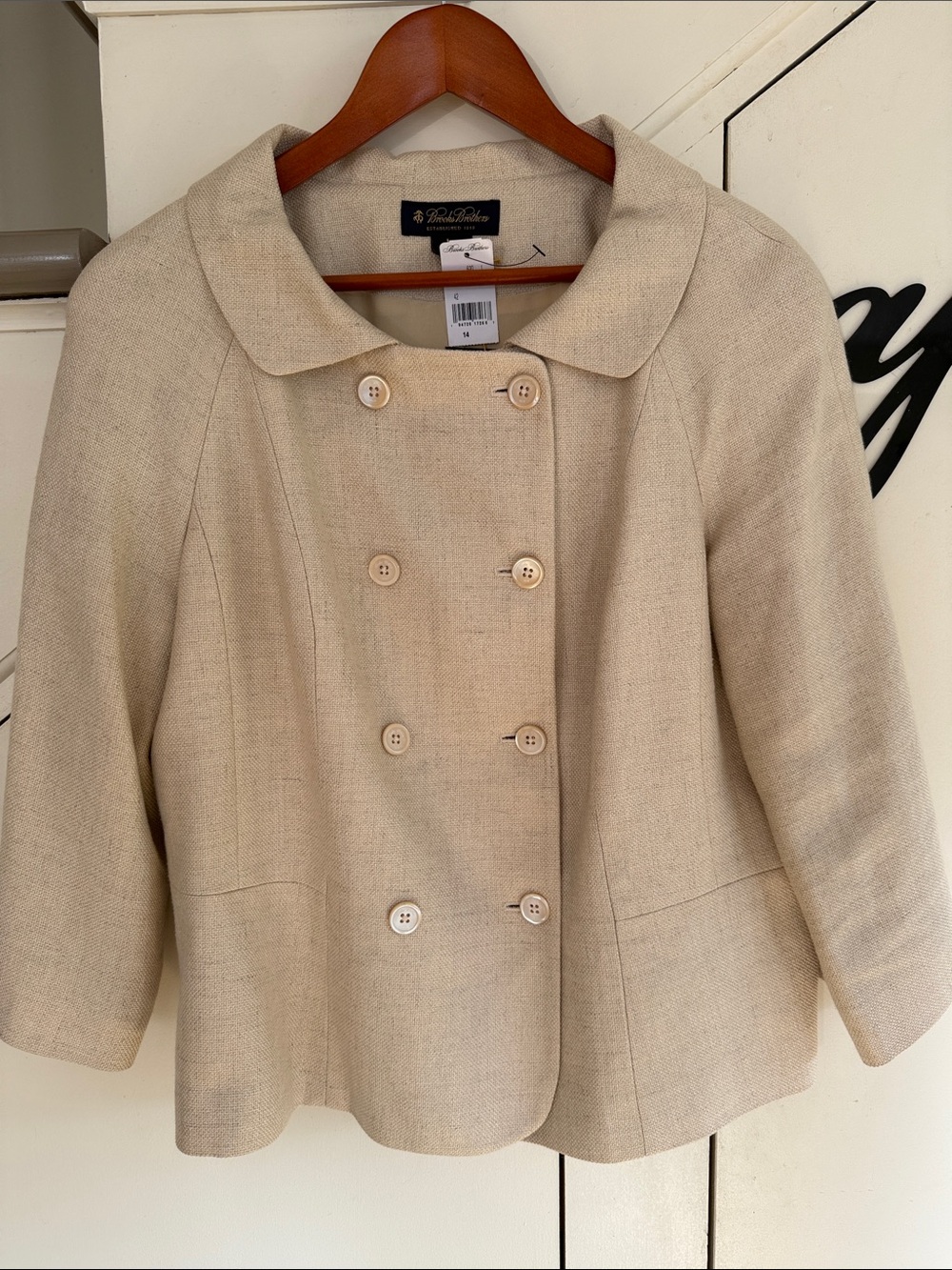 NWT Brooks Brothers SILK LINEN WOOL Tailored Jacket, Silk lined CREAM